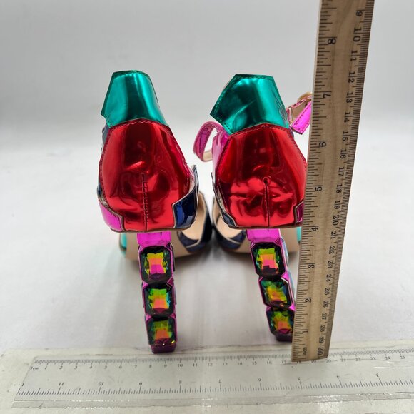FSJ Fuchsia Crystal Heel Colorful Pointed Toe High Heel Ankle Strap Sandals - Picture 5 of 8